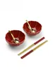 Bowls Tableware Ceramic Set Red Underglaze Irregular-Shaped Bowl Chopsticks Women's Wedding Creative 4.5-Inch 6-Piece Gift Simplicity