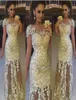 Light Gold Lace Prom -klänningar rena nacklock ärmar tyll se genom aftonklänningar sydafrikanska 2k18 formell festklänning vestidos7359397