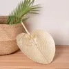 Decorative Figurines Chinese Pure Handmade DIY Heart Shaped Bamboo Woven Straw Fan Cooling Style Hand Fans Wedding Items