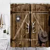 Douchegordijnen landelijke houten deur haken rustieke vintage oude schuur boerderij decors stof badkamer gordijnbad accessies set