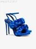 Dress Shoes Fashion 2024 Women's Summer High Heels Velvet Braided Twist Trendy One-Line Buckle Sexy Roman Female Sandals