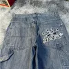 streetwear jnco crown jeans men y2k harajuku rotro hip-hop pocket baggy blued breats gothic wide wide 240329
