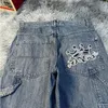 Streetwear Jnco Crown Jeans Männer y2k Harajuku Retro Hip-Hop Stickerei Baggy Tasche gewaschene Blue Jeans Gothic Wide Hosen 240329