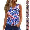 Women's Tanks Fashion Casual Sleeveless V-Neck Decorative Button Tee Independence Day Printed Slim-Type Camis Ropa Mujer Juvenil