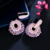 Kolczyki cwwzircons Nowy modny luksusowy fioletowy różowy różowy sześcienne zbiórki kolczyki dla kobiet Oświadczenie o przyjęciu weselnym biżuteria CZ979