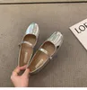 Casual Shoes French Flat Bottomed Silver Mary Jane 2024 Spring Fashionable Large Square Toe Shallow Mouth Women's