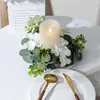 Decorative Flowers 25cm Artificial Flower Candle Holder Candlestick Eucalyptus Wreath Garland Centerpiece Decor Wedding Party Home Table