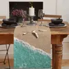 Bienvenue sur la plage de la plage étoile de mer en lin table coureur de salle à manger décorations de table à manger lavable coureurs de vacances décor 240325
