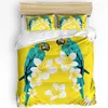 Bedding Sets Green Parrot Animal Tropical Plant Flower 3pcs Set For Double Bed Home Textile Duvet Cover Quilt Pillowcase