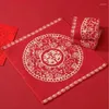 Handduk 5st Square Red Wedding Traditionell kinesisk dubbel lycka asiatisk tema present Giveaway för gäst 35x35cm