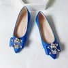 Chaussures décontractées Silk Satin Mariage Flats plus grande taille Elegant Femmes Elegant Blue / Royal Blue Pears Locs Size31-44 US11
