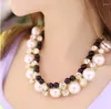 Colliers pendants 2024 Imitation Pearls vache Collier blanc / perles noires ruban en strass et Opal Crystal Wedding Jewel