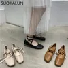 Casual Shoes Suojialun 2024 Women Round Toe Flats Shallow Slip On Ballet Flat Ankle Strap Loafers Soft Ballerina Zapatos Muj