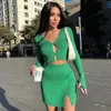 Fashion Women Two-Piece Crochet Jupe Coul Couleur Couleur Souchée à manches longues Clats et Slit Wrap Jirt Daily Street Style S M L 240402