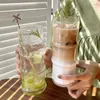 Caffettiere da 470 ml tazza solida di vetro di vetro di vetro di vetro di vetro di bambù trasparente succo di ghiaccio domestico bevanda bere bottiglia