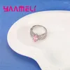 Cluster anneaux Arrivée Sweet Pink Cubic Zirconia Crystal 925 STERLING Silver Wide Brand Ring Women Girls Party Engagement