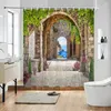 Shower Curtains Outdoor Garden Curtain Street Architecture Botanical Floral Vintage Old Fashioned Door Rustic Scene Hippie Bathroom Decor