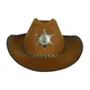 Berets Star Badge Decors Sunproof Cowboy Hat Camping Party Justering rep tonåringar topp med stor randen