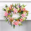 Decorative Flowers Rattan Material Garland Valentine's Day Heart Wreath With Simulation Rose Flower For Wedding Decor Wall Happy