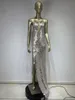 Robes décontractées d'été femme sangle ouverte arrière haut diamant diamant la chaîne géométrique des lentilles célébrités longues robe de fête