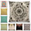 Kussen boho kunst kleurrijke bloemen prachtige bloemige doodle geometrie mandala decoratieve patroonomslag sofa throw case