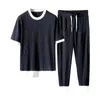 Men's Tracksuits 1 Set Attractive Men Outfit Summer Top Trouseres Pocket Loose Round Neck Male Pants Relaxied Fit