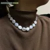 Collane da 18 mm perline insolita Dichiarazione di girocollo barocco Collana Colore bianco Coin a forma piatta perle in acqua dolce Naturale Piega volto 58 cm