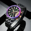 Watches 2020 Rainbow Waterproof Quartz Watch Mens Chronograph Skeletion Steampunk Wristwatch Men rostfritt stål klockband gåva man ny ny