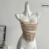 Tanks pour femmes champagne crop top fashion vintage y2k camisole streetwear sans manches au large de l'épaule corset 2000 vêtements 2024 été