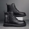 Botas botas masculino de couro genuíno com zíper lateral tornozelo botas punk motocicleta sapatos de moda de outono masculino botas casuais botas de botas