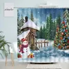 Shower Curtains Christmas Funny Snowman Xmas Trees Winter Cedar Birds Nature Landscape Year Bathroom Decor Bath Curtain Set