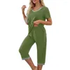 Home Clothing M-4xl 2pcs Pyjamas Set V Hals Kurzarm Lose Hosen Kontrast Farbe Hauswear elastischer Taille Kumpel Sommernacht Kleidung