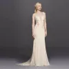 Robes en dentelle perle robe de mariée transparente illusion arrière robe sirène appliques cotes de perles vneck robes de mariée swg725