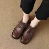 Kleiderschuhe Mode Frauen Pumpen hochhackige Büro Damen Vintage echte Leder Schnürschnüre Dicke Heels Frau 2024 Frühlings Sommer