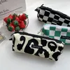 Bolsas de almacenamiento estilo japonés bolso cosmético a cuadros para mujeres bacos de lienzo de lona organizador lápiz lápiz lápiz lápiz leopardo leopardo