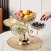 Plates Crystal Glass Fruit Tray With Cover Rotatable Home Living Room Coffee Table Kitchen Candy Light Luxury High-end