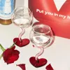 Wine Glasses 1 Piece Lovely Red Heart Shape Base Cup With Pink Twisted Stem Glass Goblet 300ml 10oz