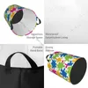 Laundry Bags Basket Round Dirty Clothes Storage Foldable Colorful Puzzle Peices Background Hamper Organizer