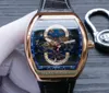 新しいVanguard Yachting Rose Gold Case V45 S6 Yacht Skeleton Blue Dial Automatic Mens Watch Leatherrubberストラップスポーツウォッチhello99188182