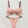 Bras Sets Women Underwear Lingerie Set 2 Piece Push Up Bra And Panty Summer Lace Rhinestone Letter Brand Design