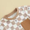 Kläduppsättningar Småbarn Infant Baby Boys Summer Outfits Kort ärm Plaid Tree Print T-shirt med elastiska midjeshorts 2st kläder Set