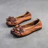 أحذية غير رسمية johnature 2024 الربيع الرجعية زهرة مسطحة من الجلد الأصلي الناعم سوليد مريح مربع إصبع قدم ضحلة