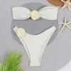 Swimwear féminin 2024 Costume de natation Femmes Couleur solide 3D Bikini floral sépare la mode de maillot de bain à lacets à coffre plat à plat