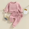 Ensembles de vêtements à manches longues pour bébés filles garçons vêtements garçons costumes de couleur de couleur solide et cordon de taille pantalon élastique décontracté 2pcs