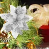 Fiori decorativi 16 pezzi Poinsettia artificiale di Natale Decorazione decorazione di stoffa glitter natalizi decorazioni