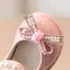 Zapatos de cuero para niñas con perlas de nudo de arco