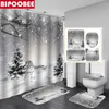 Rideaux de douche monde de neige de glace pour décoration de salle de bain neige joyeux Noël tapis de bain tapis de couvercle de toilette