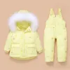 Down jas winterjas overalls voor kinderen peuter babymeisje pants set kinderen kleding kind jaar kap bont parka 1-3 jaar