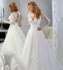 Abiti in pizzo illuso a maniche lunghe ALINE Abiti da sposa Sweetheart Applique Hollow Hollow Sexy Plus Size Court Train Bridal G