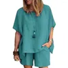 Kvinnors träningsdräkter 2st kvinnor Summer Short Set 2024 Fashion Solid Matching Casual Sleeve Blus Suits Home Wear Loose Loose